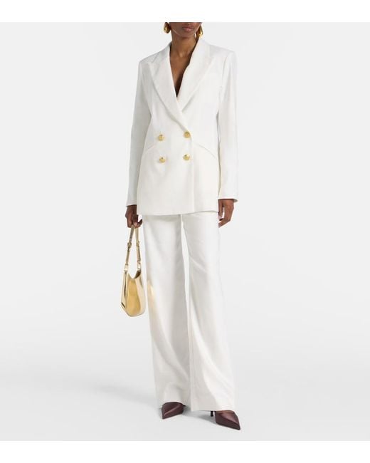Veronica Beard White Jude Linen-Blend Wide-Leg Pants