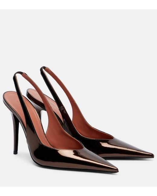 AMINA MUADDI Brown Anok 105 Mirrored Leather Slingback Pumps