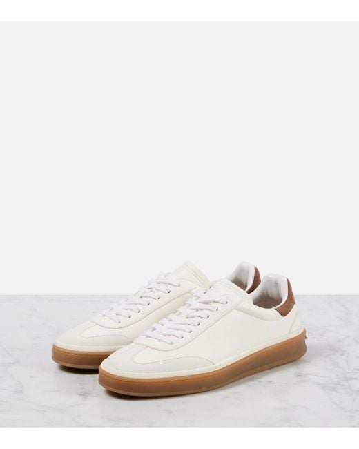 Loro Piana White Tennis Walk Suede-Trimmed Leather Sneakers