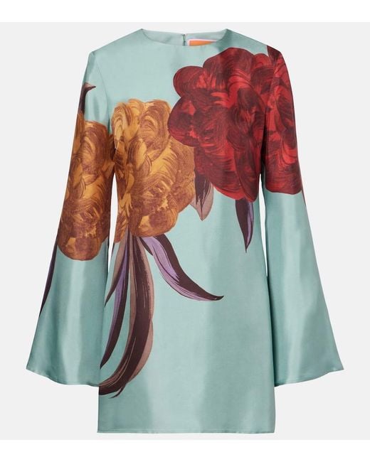 LaDoubleJ Blue Supremes Swing Floral Silk Minidress