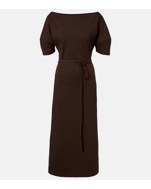 Lemaire Brown Cotton And Linen Jersey Midi Dress