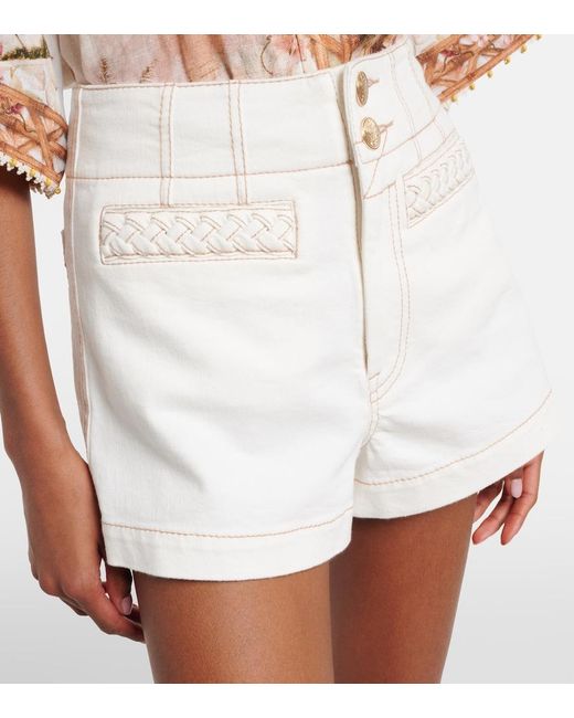Zimmermann White Roselight Denim Shorts