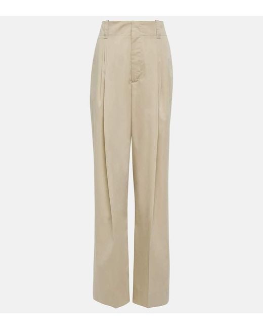 Bottega Veneta Natural Weite High-Rise-Hose Aus Baumwolle Und Seide
