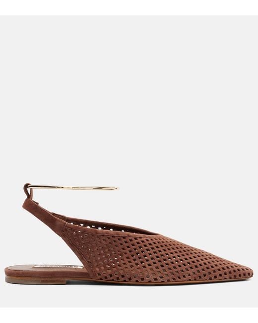 Jil Sander Brown Perforated Suede Slingback Flats