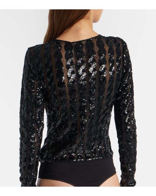 Polo Ralph Lauren Black Sequined Mesh And Jersey Bodysuit