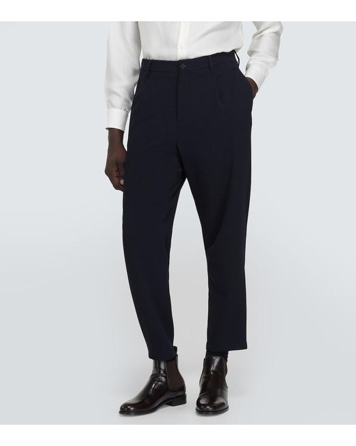 Giorgio Armani Blue Virgin Wool Straight Pants for men