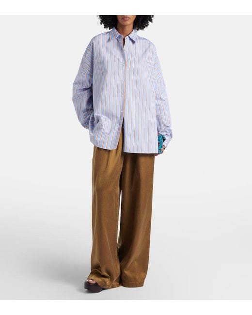Dries Van Noten Blue Striped Cotton Shirt