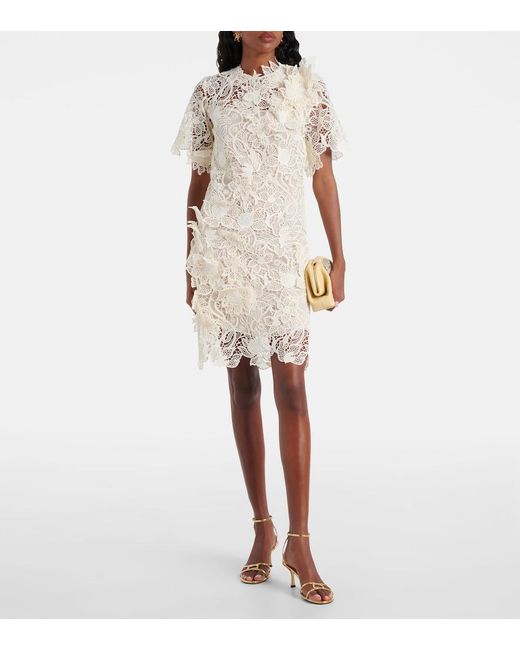 Oscar de la Renta Natural Floral Lace Minidress