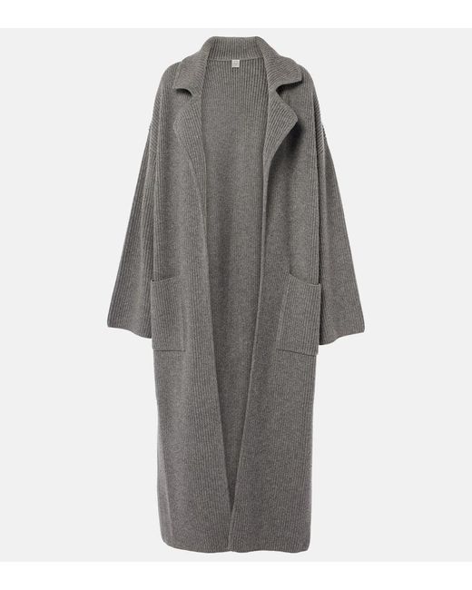 Totême  Gray Ribbed-Knit Wool-Blend Cardigan