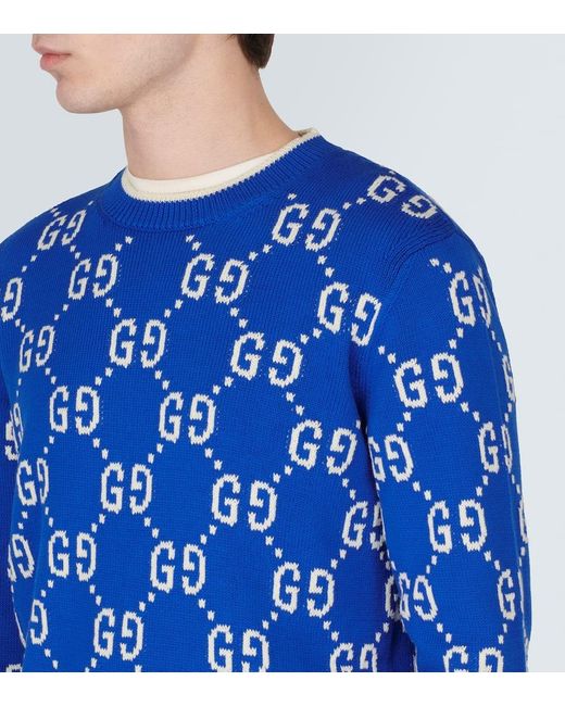 Jersey de algodon con GG en intarsia Gucci de hombre de color Blue