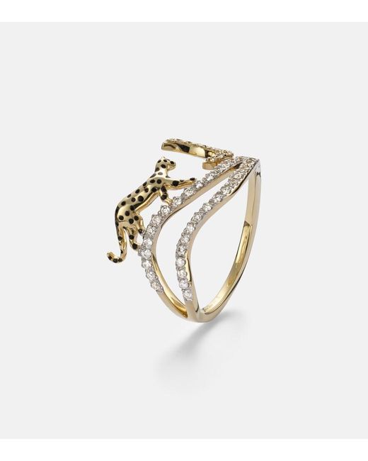 Yvonne Léon White Reves Etoiles 9Kt And Enamel Ring With Diamonds