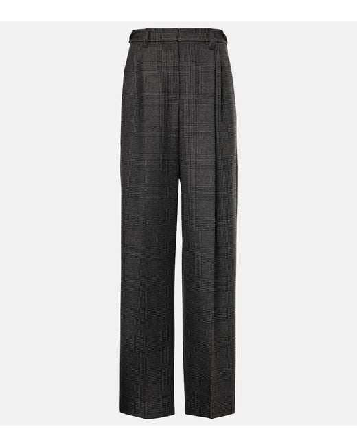 Brunello Cucinelli Gray High-Rise Wool Wide-Leg Pants