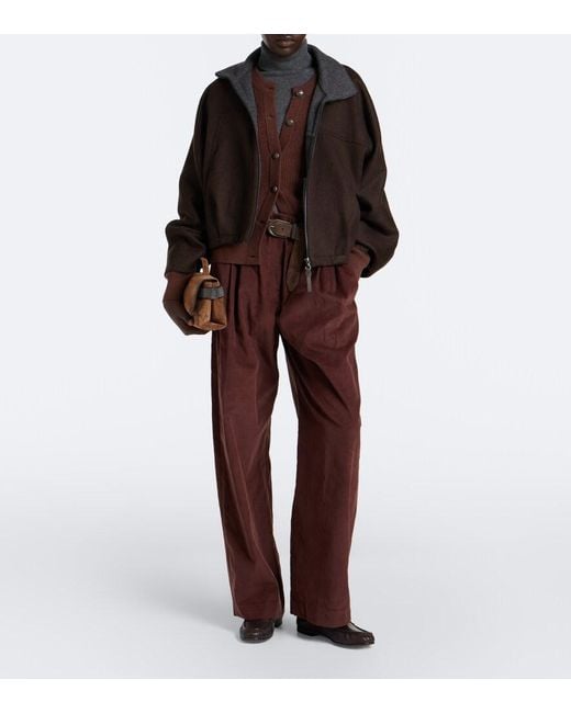Brunello Cucinelli Red Monili Corduroy Wide-Leg Pants