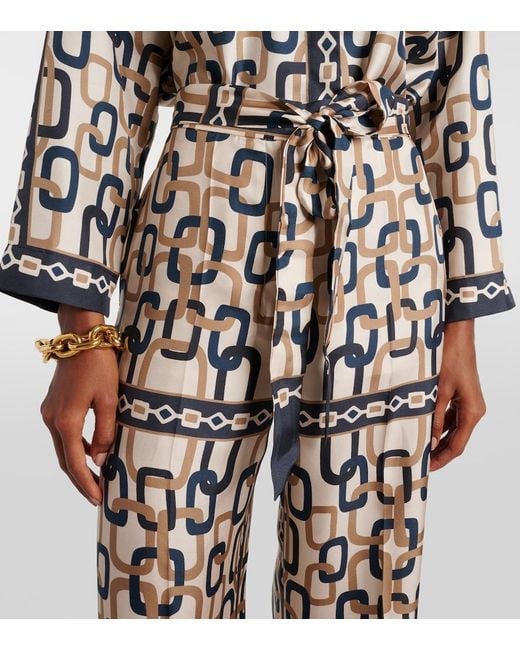 Max Mara White Brina Printed Silk Twill Wide-Leg Pants