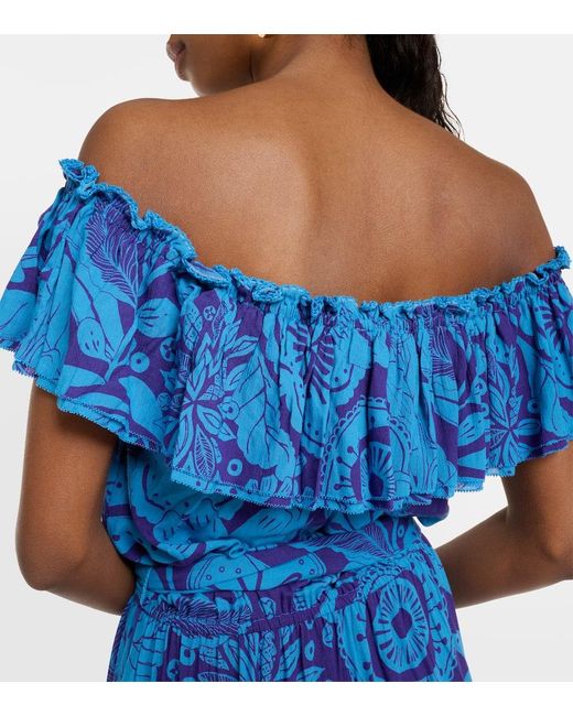 Poupette Blue Bella Printed Off-Shoulder Minidress