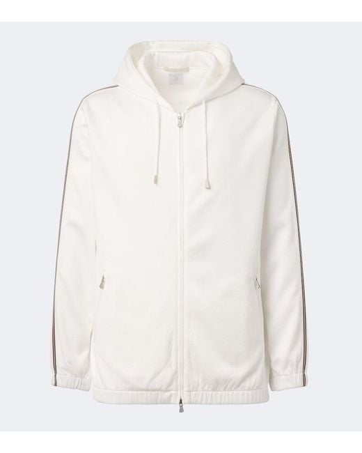 Eleventy White Cotton Zip-Up Hoodie for men