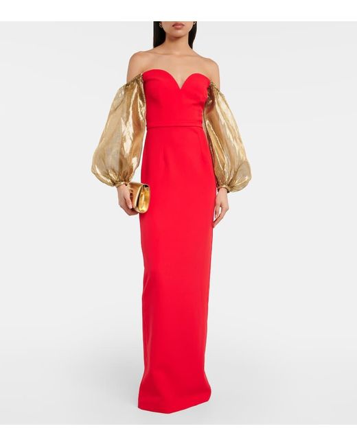 Safiyaa Red Off-Shoulder-Robe Auriel Aus Crepe