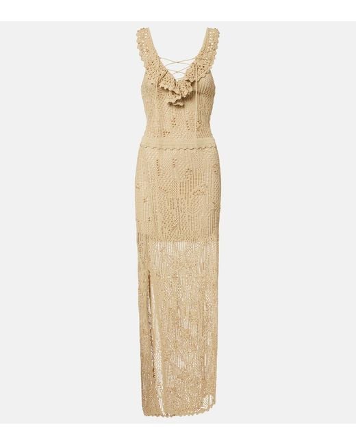 Isabel Marant Natural Ornella Beaded Crochet Maxi Dress