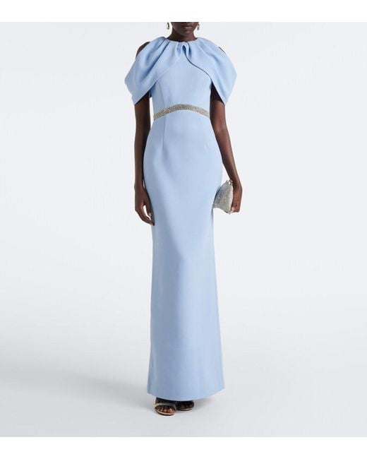 Rebecca Vallance Blue Aylin Embellished Crepe Gown