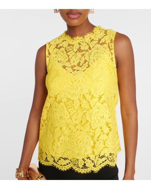 Dolce & Gabbana Yellow Floral Lace Top