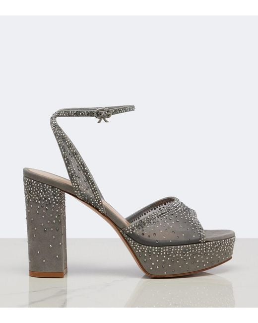 Gianvito Rossi Metallic Rania Embellished Organza Platform Sandals
