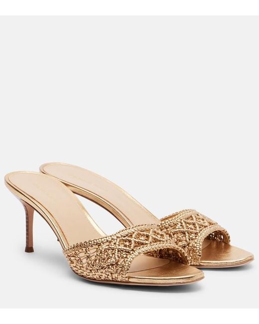 Veronica Beard Natural Woven Metallic Leather Mules