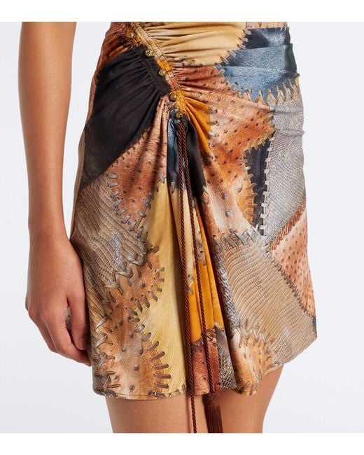 Roberto Cavalli Brown Ruched Trompe L'Oil Minidress