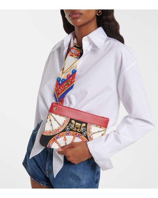 Dolce & Gabbana Red Small Printed Leather-Trimmed Canvas Pouch