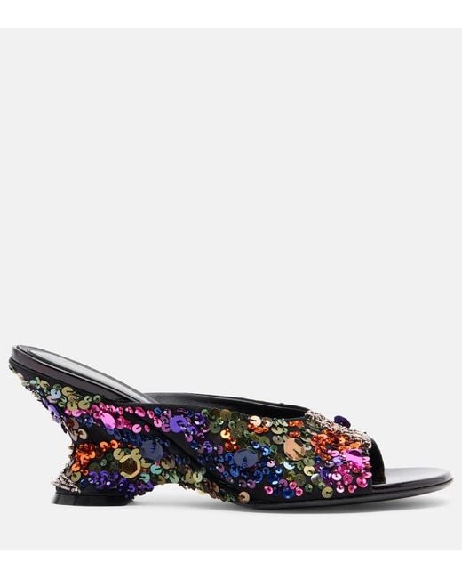 Dries Van Noten Blue 75 Sequined Leather Wedge Mules
