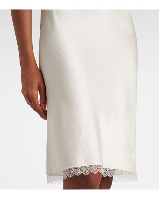 Leset White Barb Lace-Trimmed Satin Slip Skirt