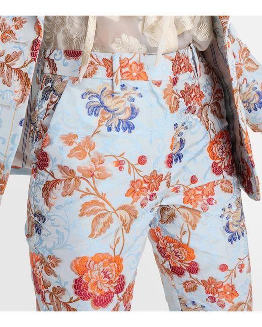 Etro Red Floral Jacquard Pants
