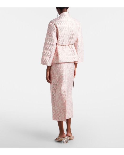 Simone Rocha Pink Floral Quilted Pencil Skirt