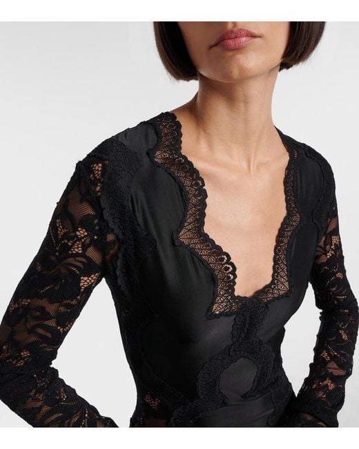 Rabanne Black Lace-Trimmed Jersey Maxi Dress