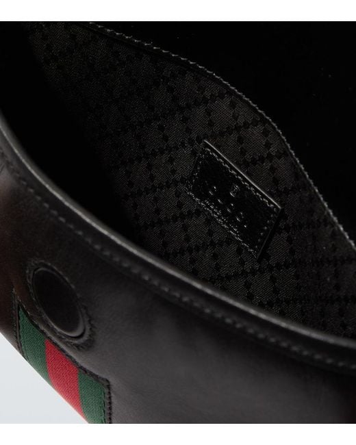 Gucci Black Web Trademark Small Leather Belt Bag for men