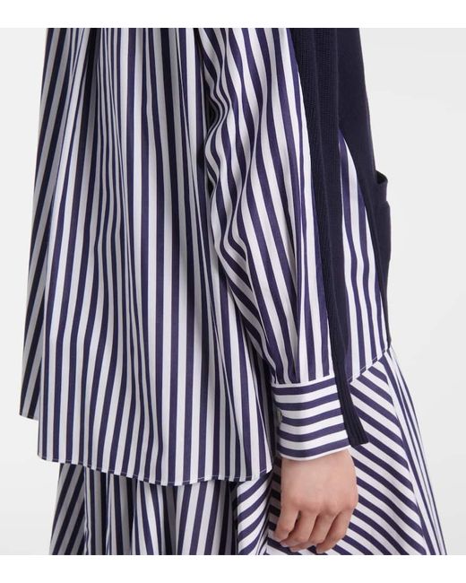 Sacai Blue Striped Poplin-Trimmed Cotton Cardigan