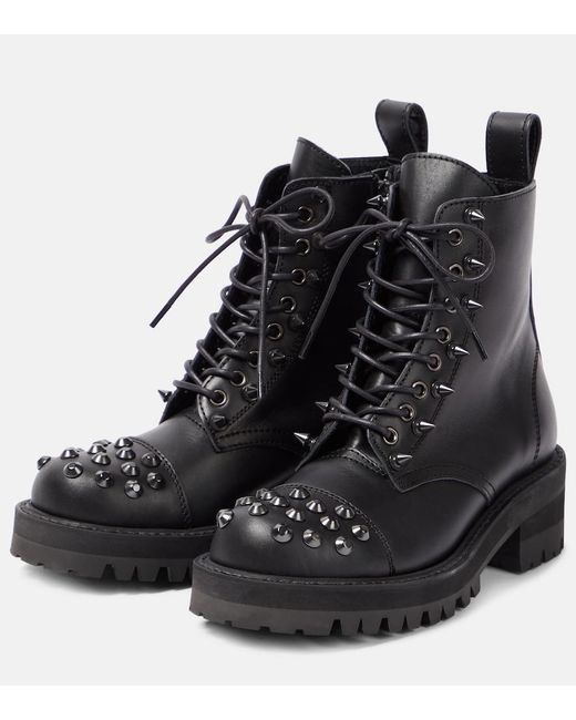 Junya Watanabe Black Embellished Leather Biker Boots