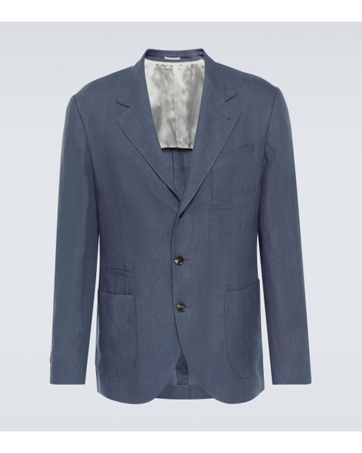 Brunello Cucinelli Blue Linen Blazer for men