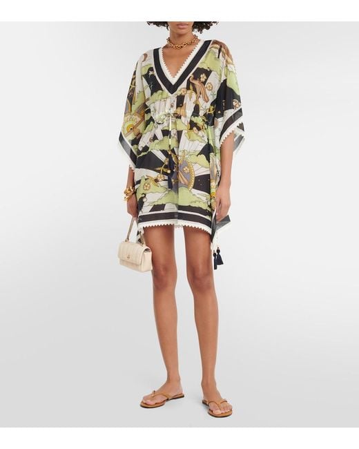 Tory Burch Green Printed Cotton And Silk Minidress