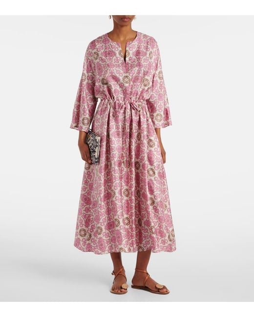 Robe Longue Fulvia Imprimee En Soie Max Mara en coloris Pink