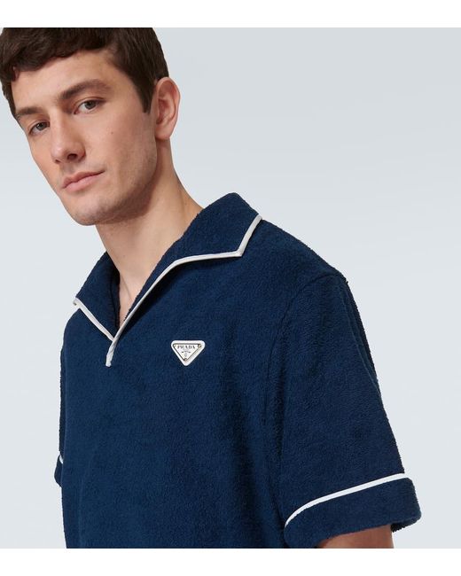 Polo in cotone con logo di Prada in Blue da Uomo
