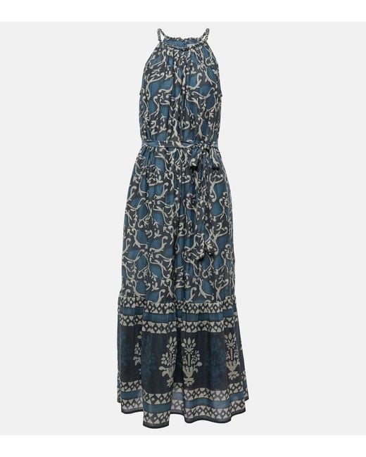 Velvet Blue Ghita Cotton And Silk Voile Midi Dress