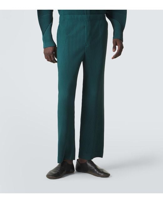 Homme Plissé Issey Miyake Green Color Pleats Straight Pants for men