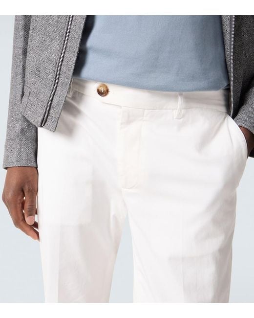 Brunello Cucinelli White Cotton-Blend Slim Pants for men