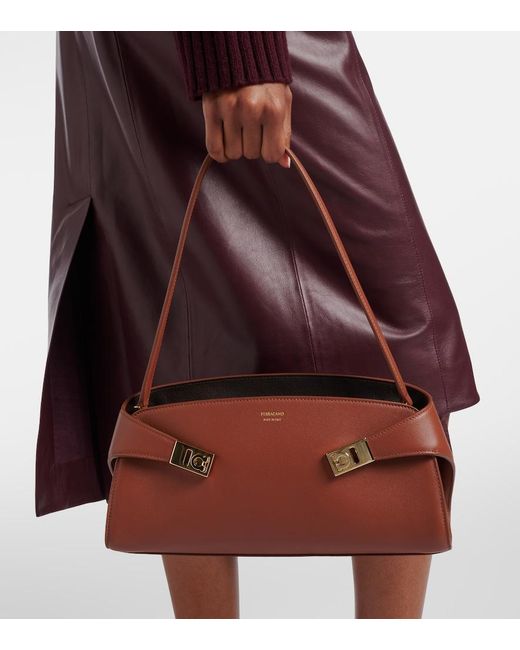 Ferragamo Brown Hug East-West Small Leather Shoulder Bag