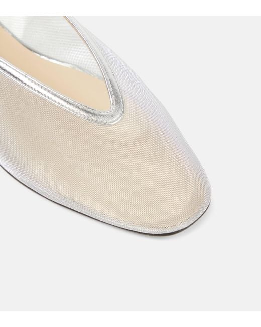 Le Monde Beryl White Luna Leather-trimmed Mesh Ballet Flats