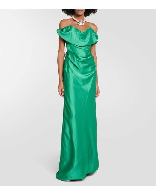 Vivienne Westwood Green Off-Shoulder-Robe Aus Satin