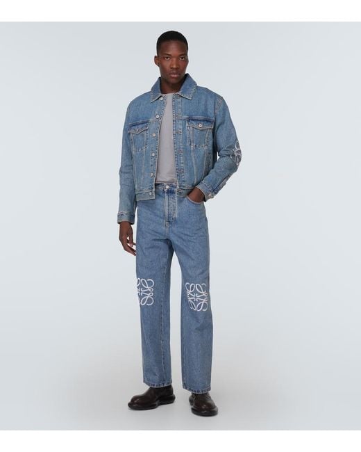 Jeans rectos con anagrama Loewe de hombre de color Blue