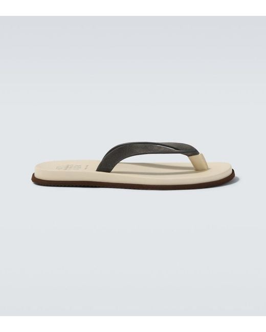 Brunello Cucinelli White Suede Thong Sandals for men
