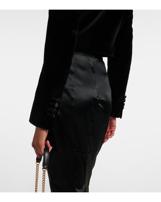 Dolce & Gabbana Black Cropped Cotton-Blend Velvet Blazer