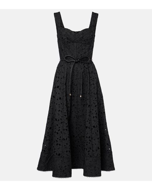 Rebecca Vallance Black Kitsu Broderie Anglaise Midi Dress